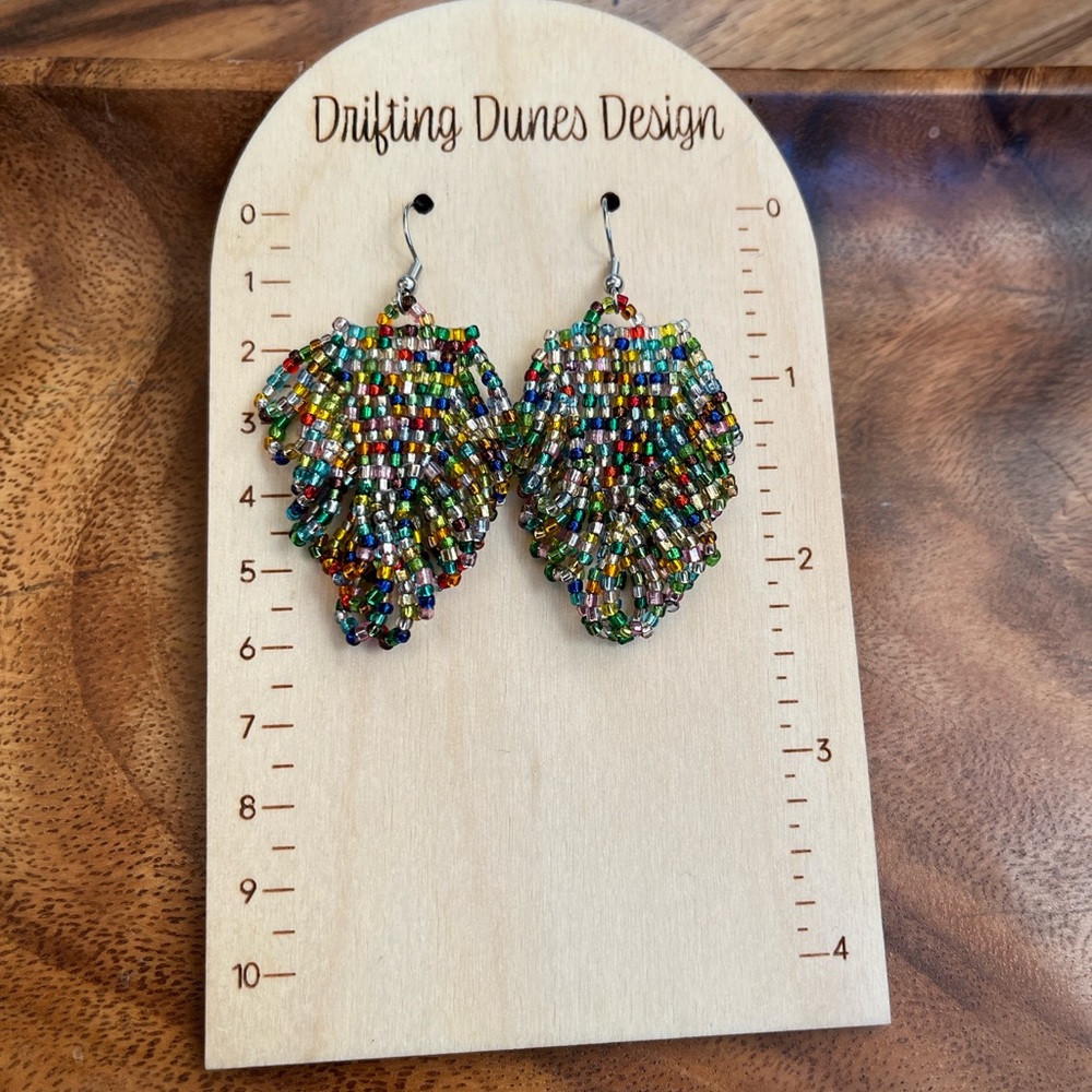 Fun hand beaded ‘feather’ inspired earrings